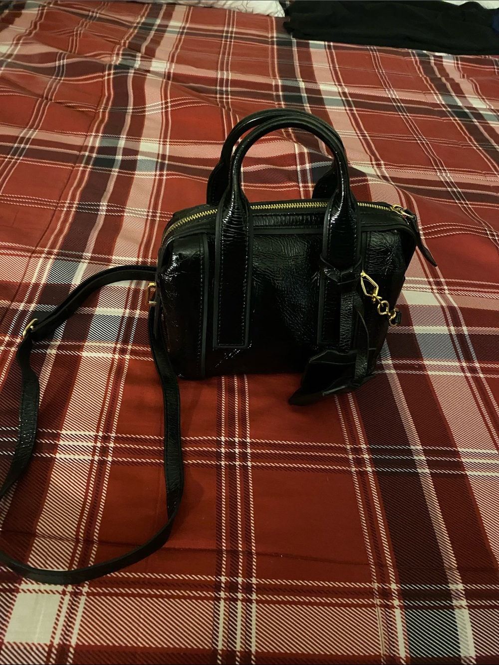 Pierre Hardy Black Patent Mini Crossbody Satchel with Gold Hardware